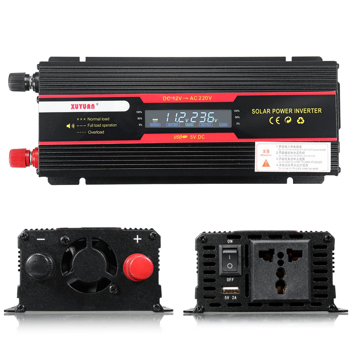 6000W Peak Car Power Inverter LCD Display DC 12 / 24V to AC 110V / 220V Modified Sine Wave Converter