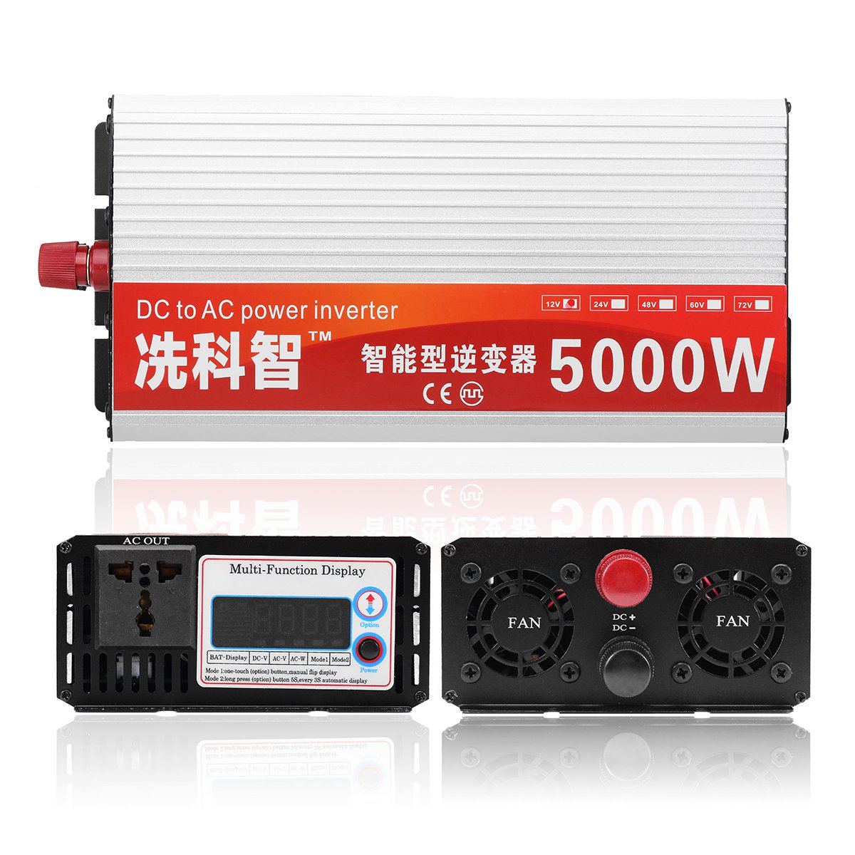 DC 12V/24V/48V To AC 220V 5000W Modified Sine Wave Intelligent Power Inverter Dual LCD Display Conve