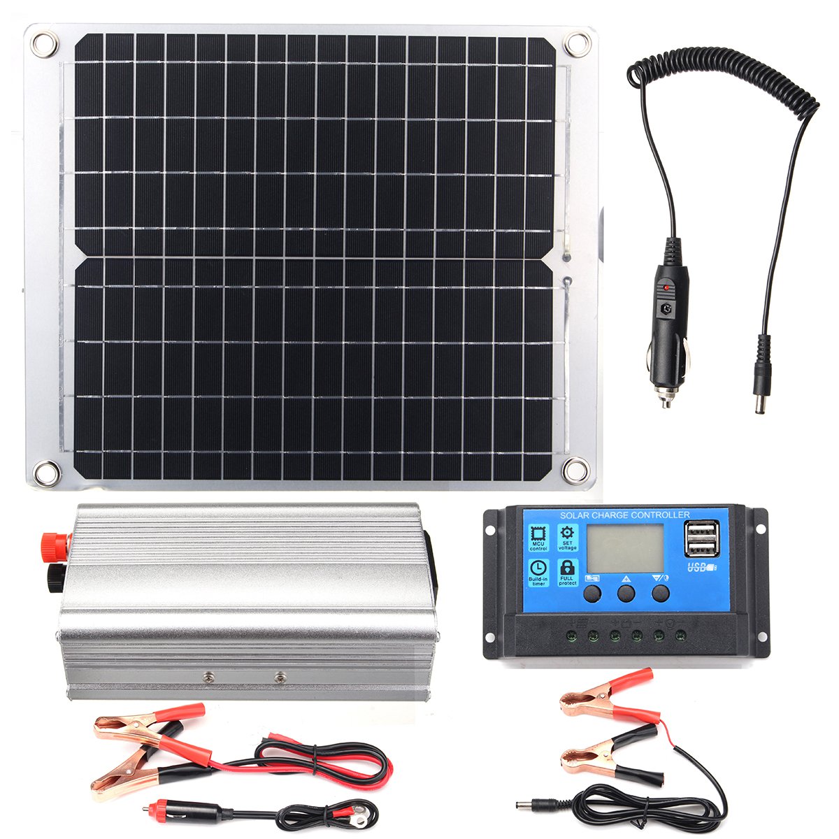 Efficient Solar Powered System 40W Dual USB Ports Solar Panel & 2000W Power Inverter & 10A Controlle