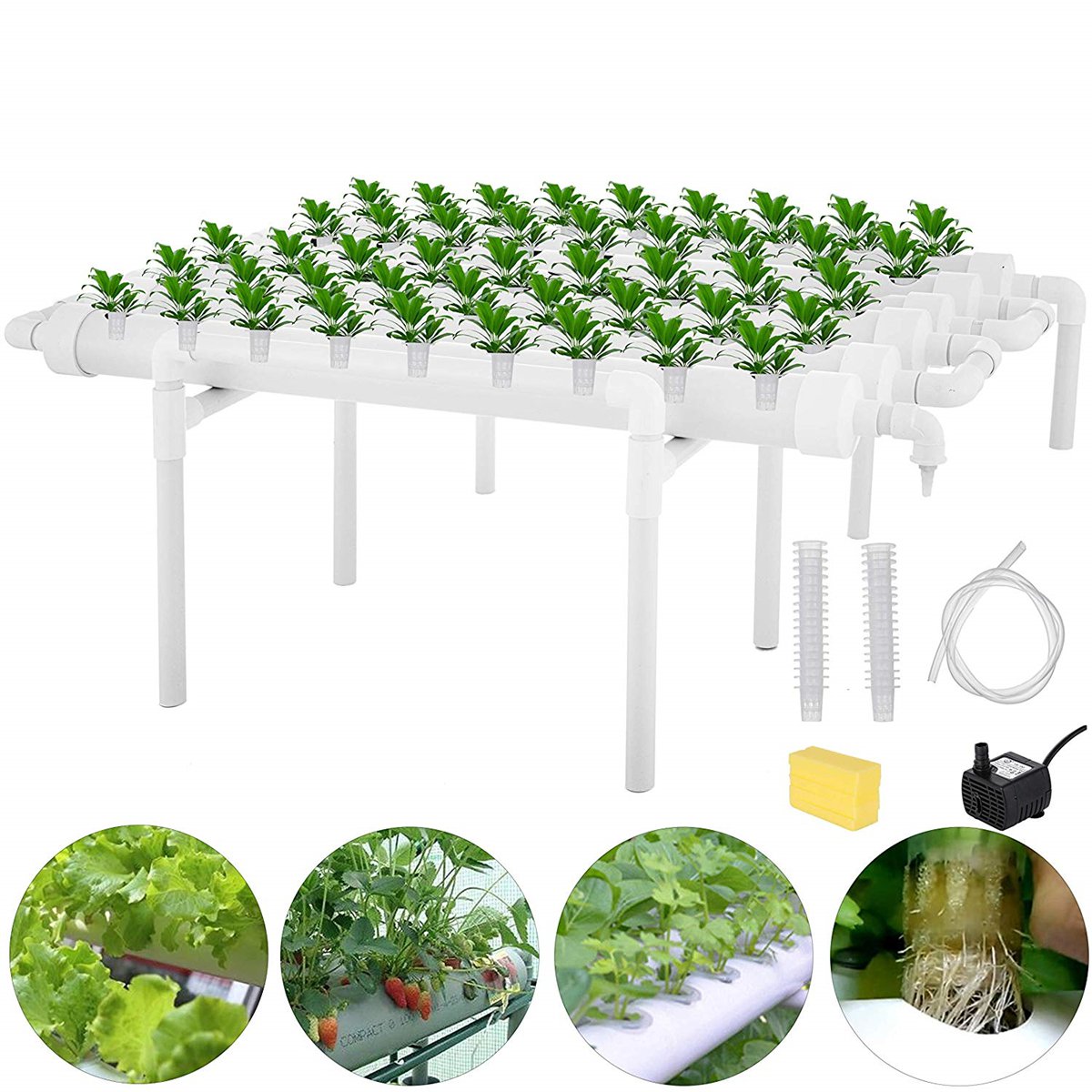 54 Holes 6 Pipes Horizontal Piping Site Grow Kit Flow DWC Deep Water Culture Planting Hydroponic Sys