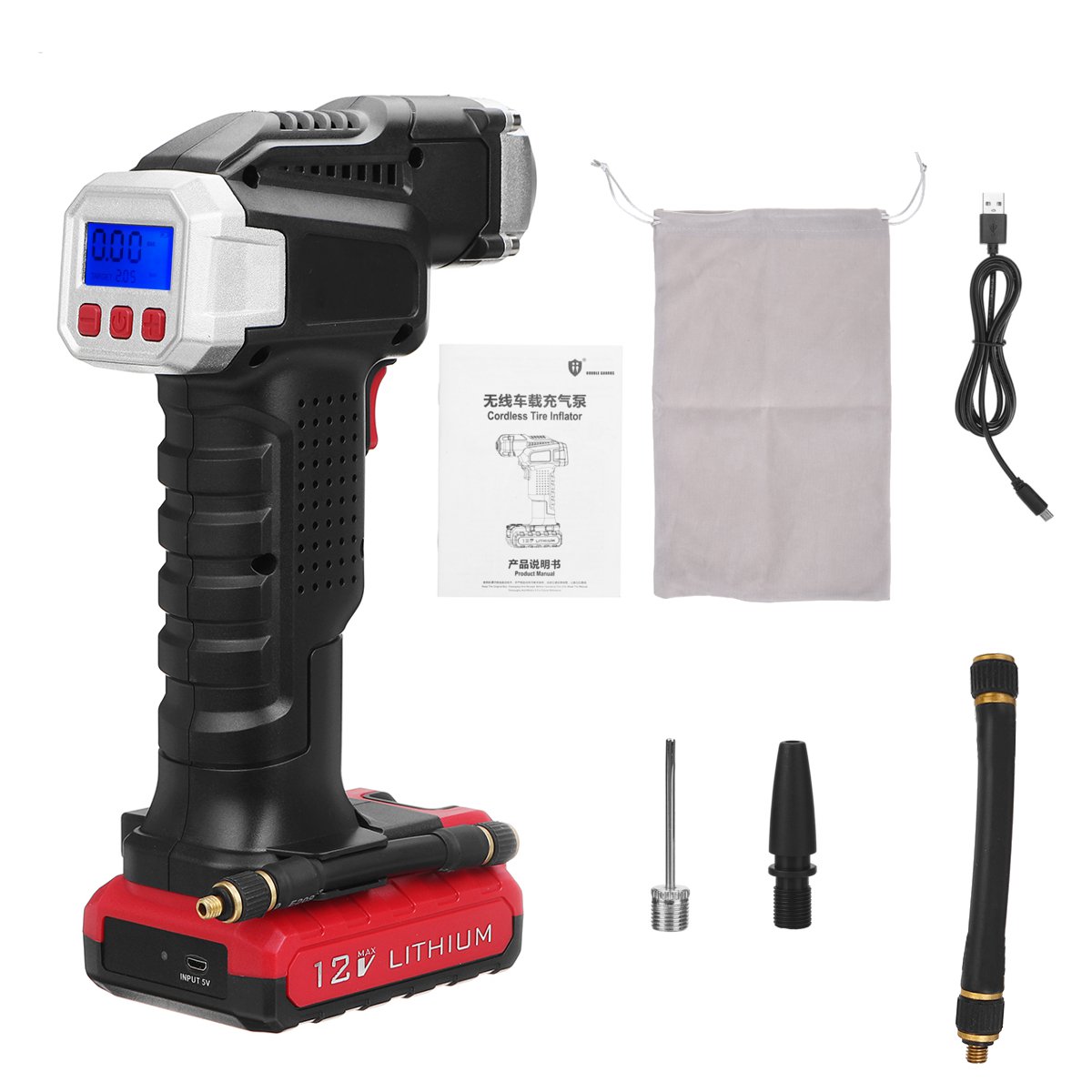 LCD Display Tyre Inflator Car Tyre Pump Air Compressor 12V DC 120W 150PSI W/ LED Light Tyre Inflator