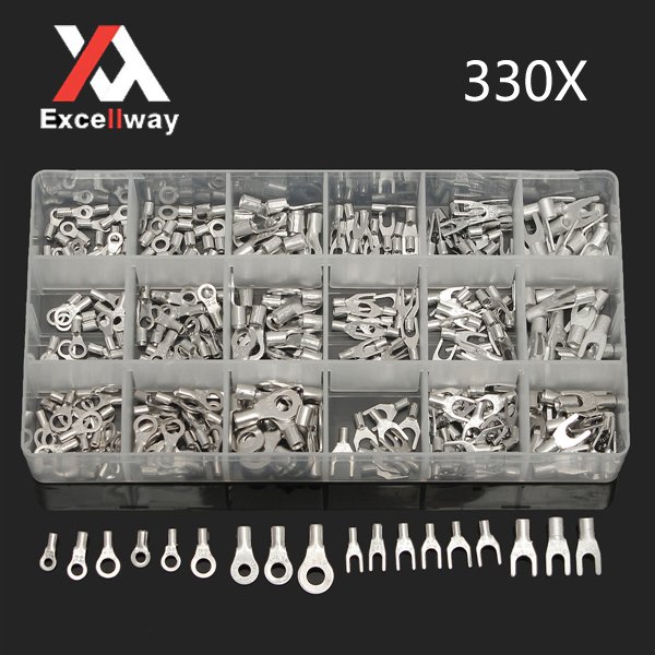 Excellway TC19 330Pcs  Electrical Wire Connector Bare Cord Crimp Terminals Spade Assorted Kit