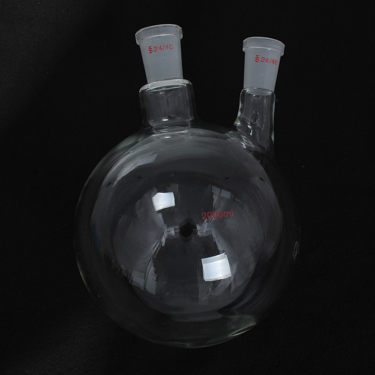 2000mL 24/40 Joint 2 Neck Round Bottom Glass Flask Double Neck Lab Che Boiling Bottle - View #8