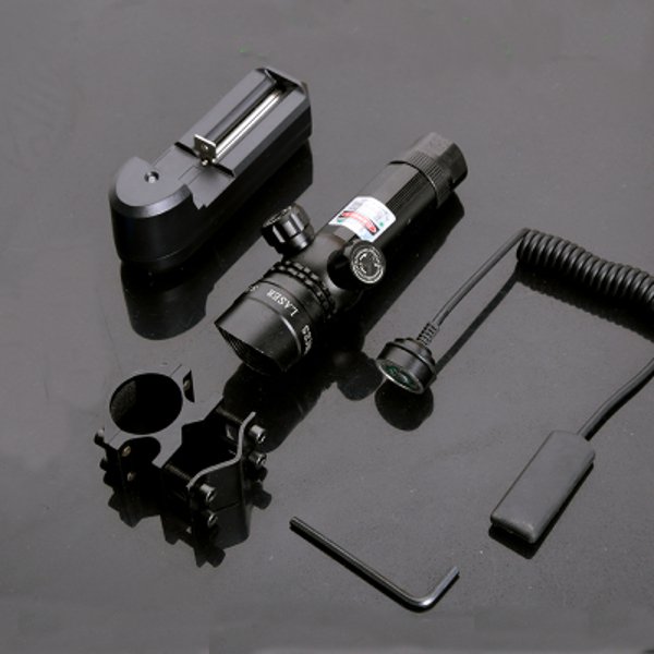 Hand Adjustable Red Dot Laser Sight Light Scope Barrel Rail Mount Kit with Battery Charger
