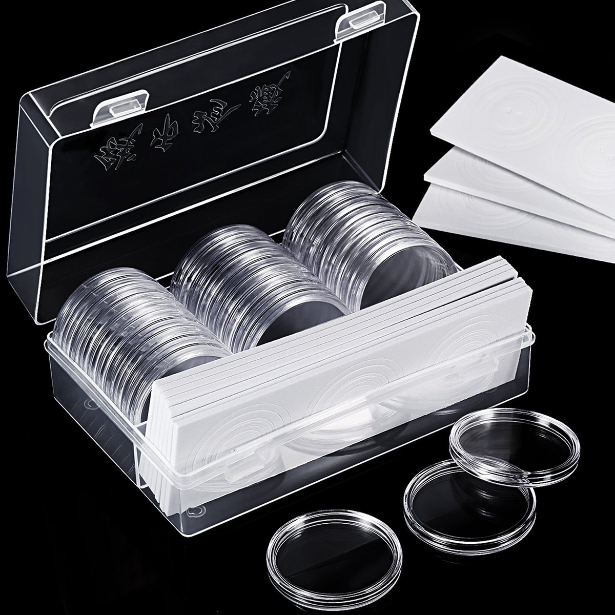 30Pcs/Lot 25mm/27mm/30mm/40mm Clear Plastic Coin Holder Capsules Cases Round Storage Ring Boxes