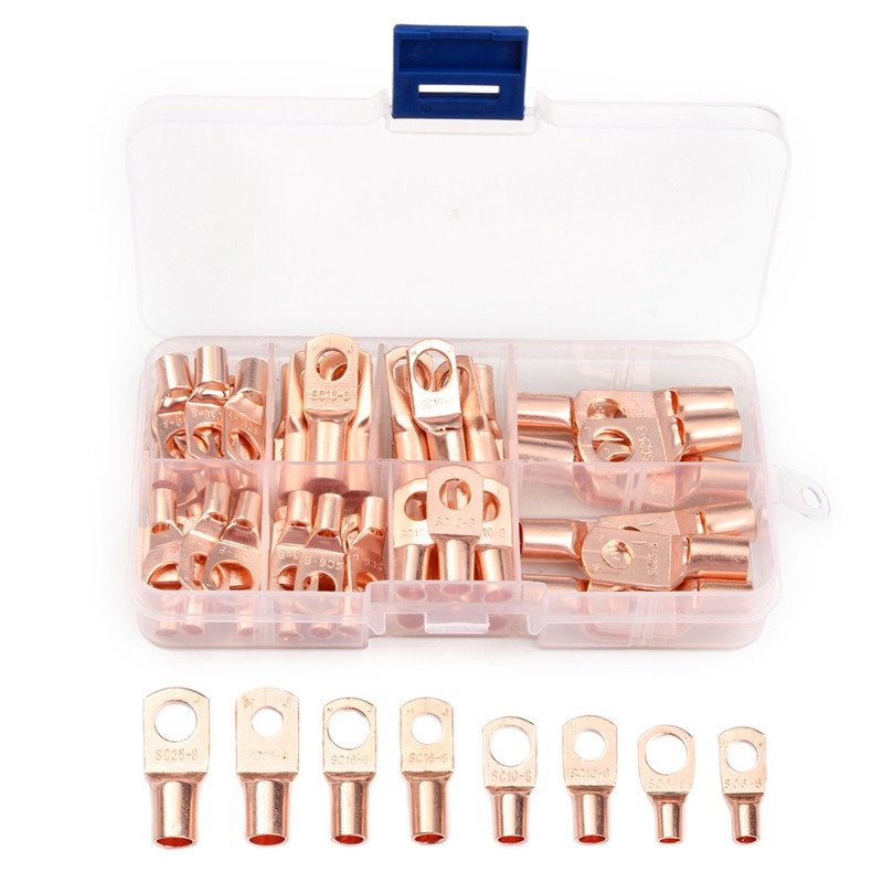 60Pcs SC Series Bare Terminals Wire Connector Terminal Copper Lug Ring Seal Wire Connectors Assorted