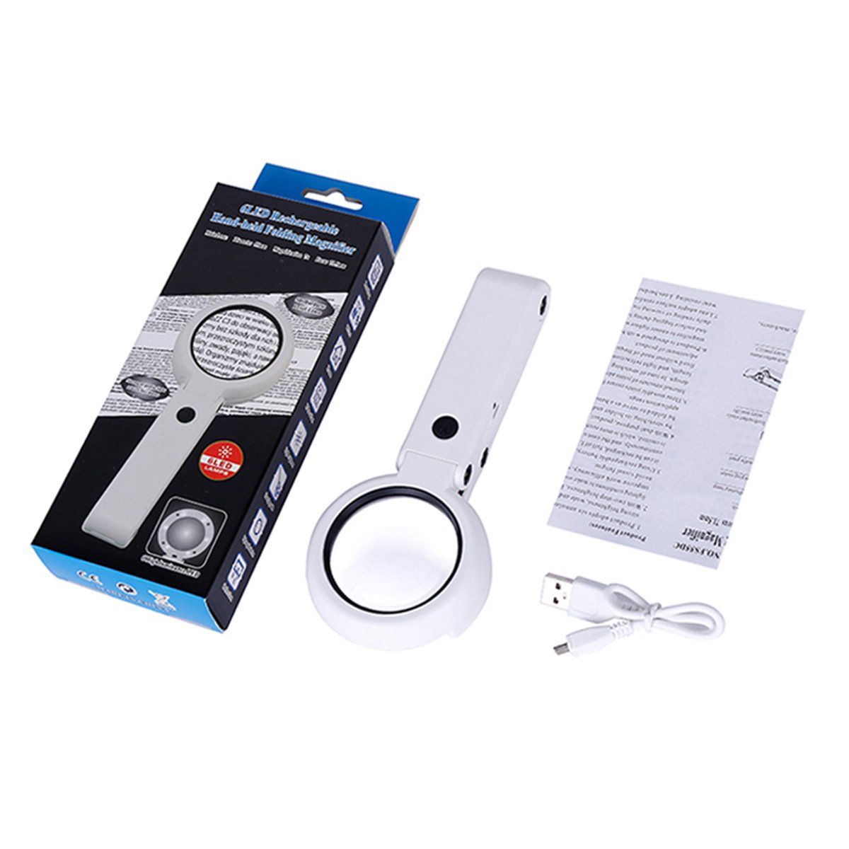 7x Hand Held Folding Magnifying Glass Lens 6LED Light Reading Reparing Magnifier Antiques Appreciati