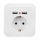 Excellway 250V 2.4A Dual USB Ports Wall Socket Switch Charger EU Plug Mount Power Adapter Outlet Pan