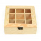 9 Compartments Wooden Tea Bag Jewelry Organizer Chest Storage Box Glass Top Log