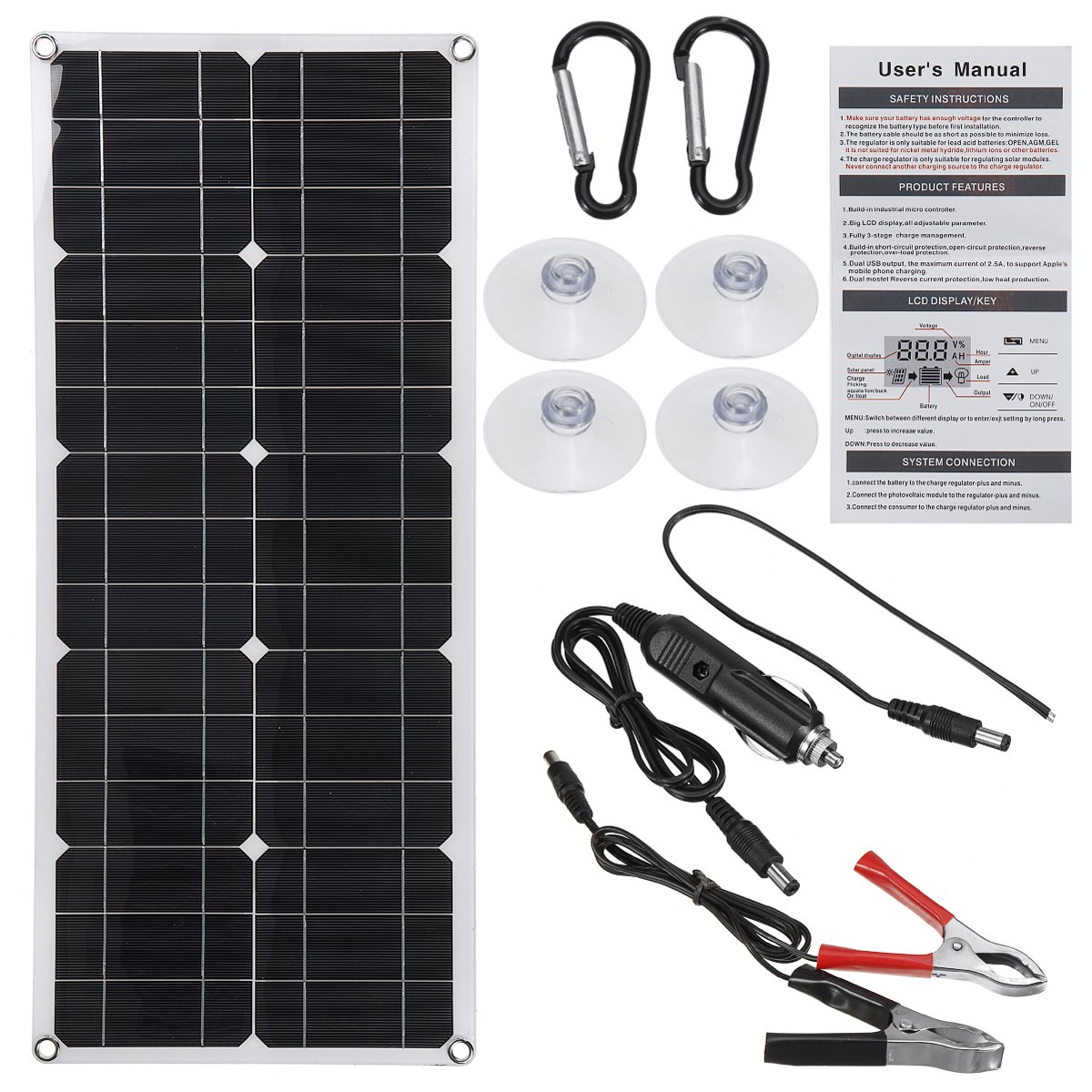 18V 300W Semi-flexible Solar Panel Dual USB DC Charger Kit Charging for Boat RV Car