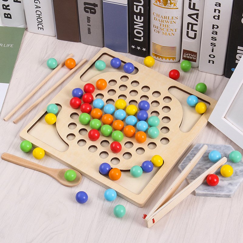 2 in 1 Kids Early Learning Educational Color Sorting Wooden Toys Hands Brain Training Games
