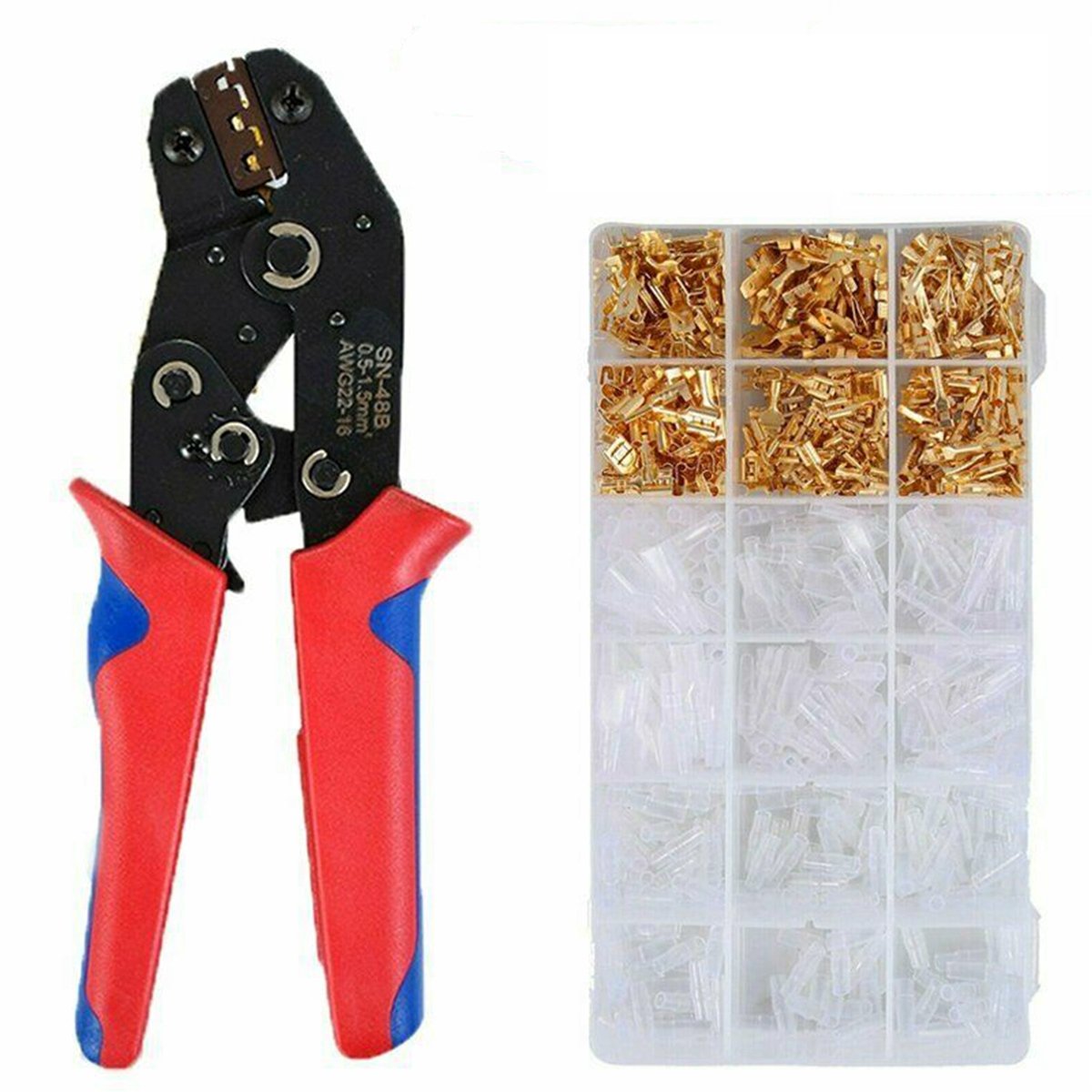 600Pcs Electrical Crimper Kit Wire Terminal Crimping Tool Kit Male Female Connectors W/ 48B Plier