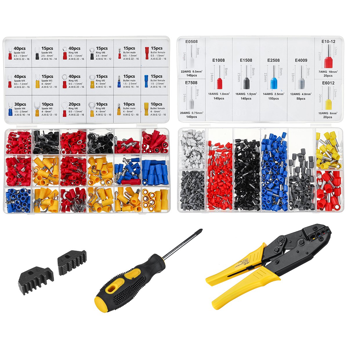 800pcs Tube Shape Connector 370pcs Insulated Terminal Electrical Crimper Kit Wire Connector Terminal