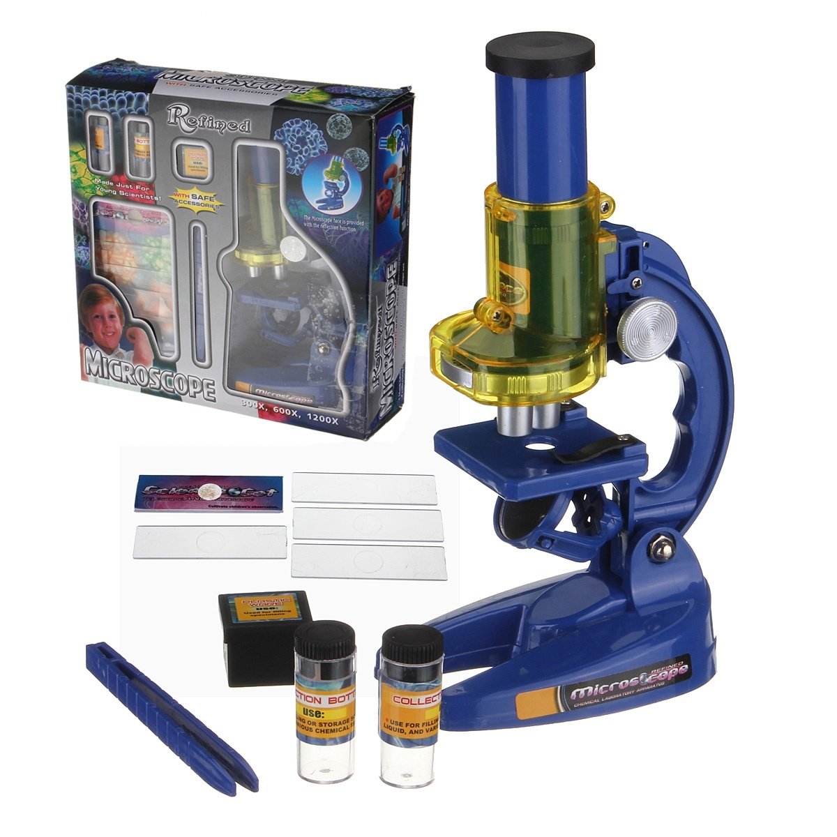 300/600/1200X Children Biological Microscope Monocular Prepared Slides Lab Educational Toys