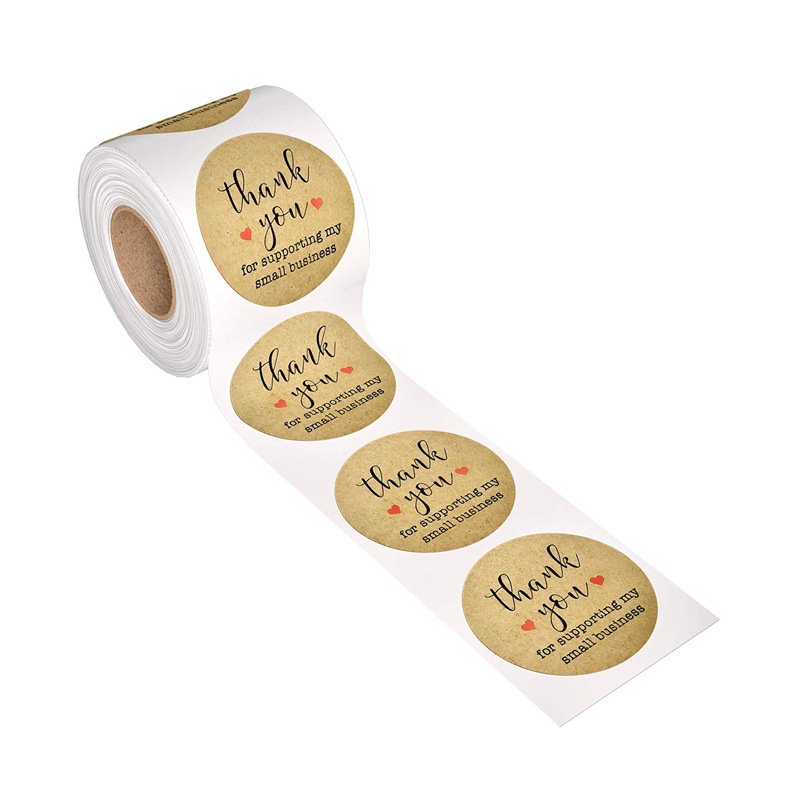 500PCS Thank You Stickers Roll Kraft Paper 1inch Round Sealing Commercial Labels