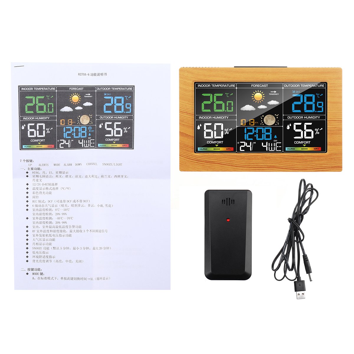 Digoo Digital LCD Indoor & Outdoor Weather Station Clock Calendar Thermometer Hygrometer Temperature