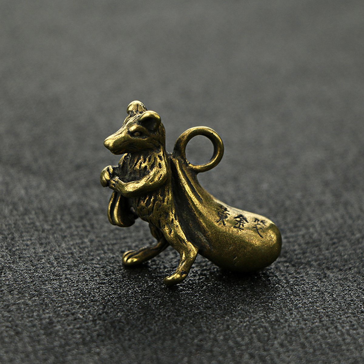 China Collection Archaize Brass Lucky Money Mouse Keychain Pendant Small Statue