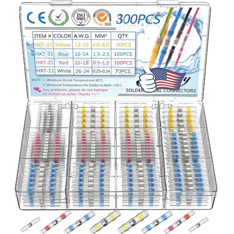 300Pcs Waterproof Heat Shrink Butt Terminals Solder Seal Sleeve Wire Connector