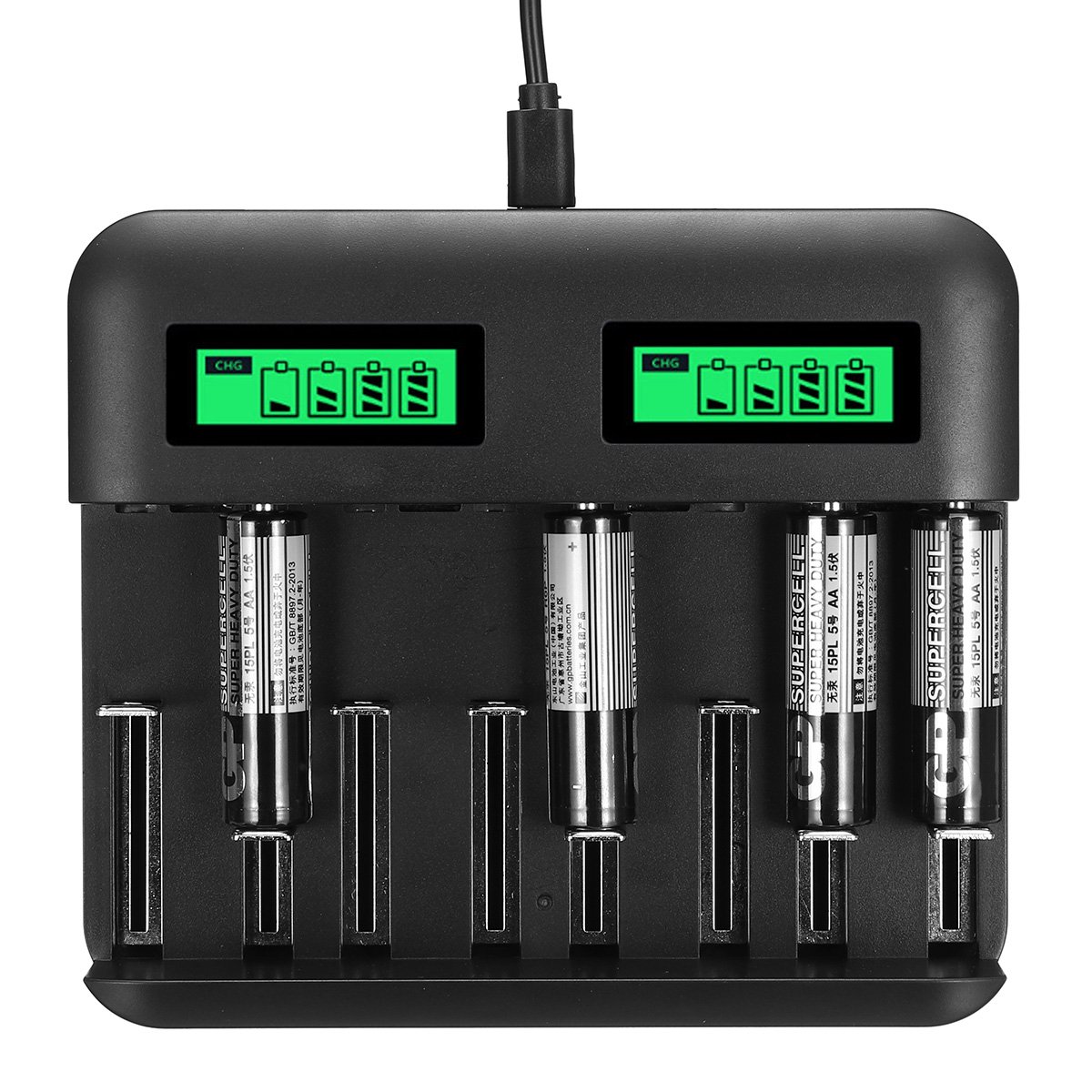 8 Slots Intelligent LCD Display USB Battery Charger for AA AAA C D Size Battery