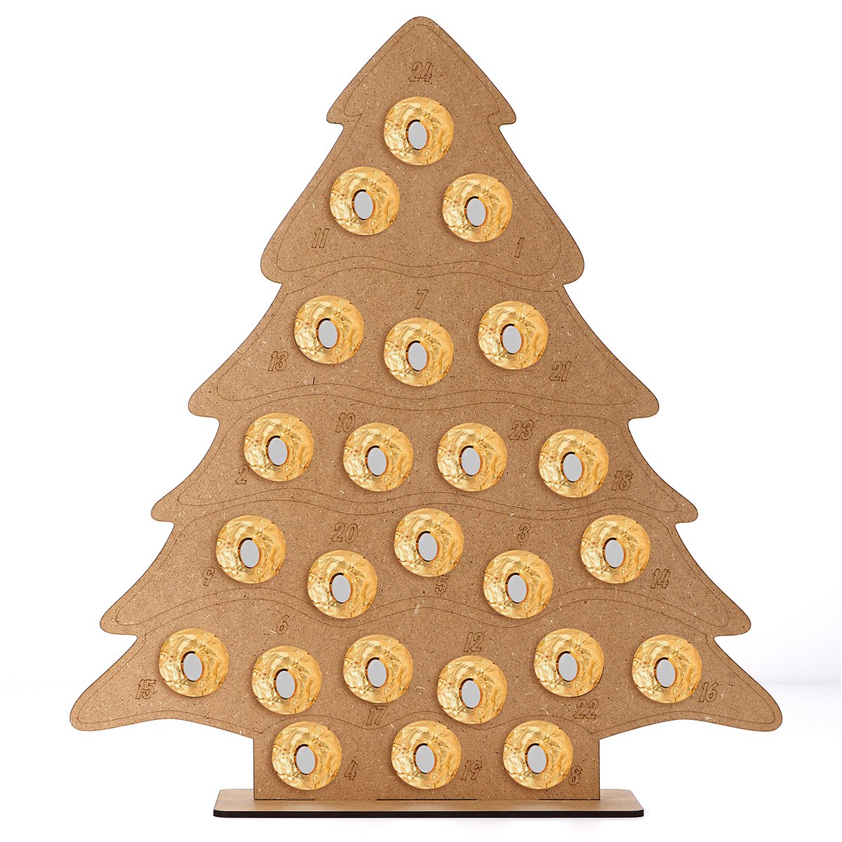 MDF Wooden Christmas Advent Calendar Christmas Tree Decoration Fits 24 Circular Chocolates Candy Sta