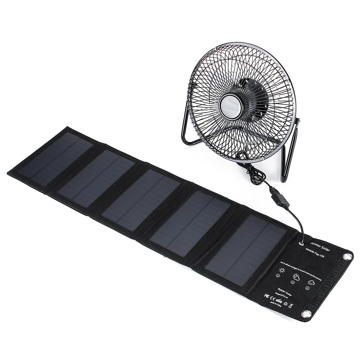 10W 5V USB Foldable Mono Solar Panel Solar Power Chager With 8Inch USB Cooling Fan For Camping Hikin