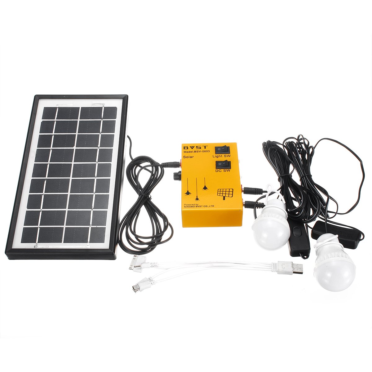 3.5W/9V Solar Panel USB Solar Panel System Lights Kit Portable Home Solar Powered System 2 LED Bulbs