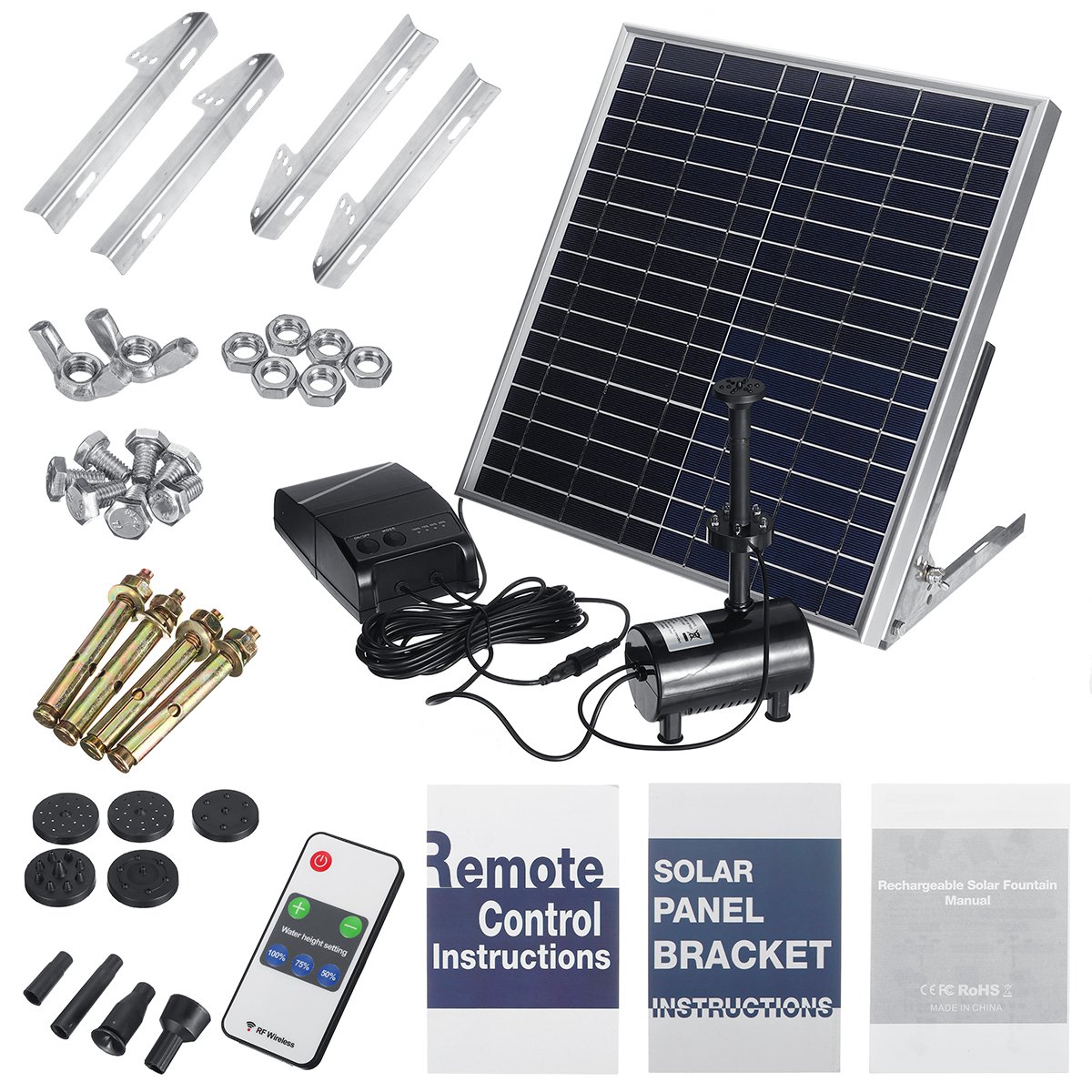Solar Fountain 15W Double Pump Power Storage Remote Control Pond Solar Submersible Water Pump Founta