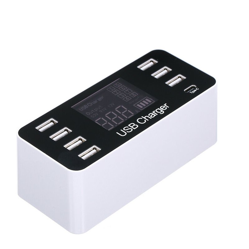 40W 7 USB Type-C Charger LCD Screen Desktop Fast Charging Station Charger