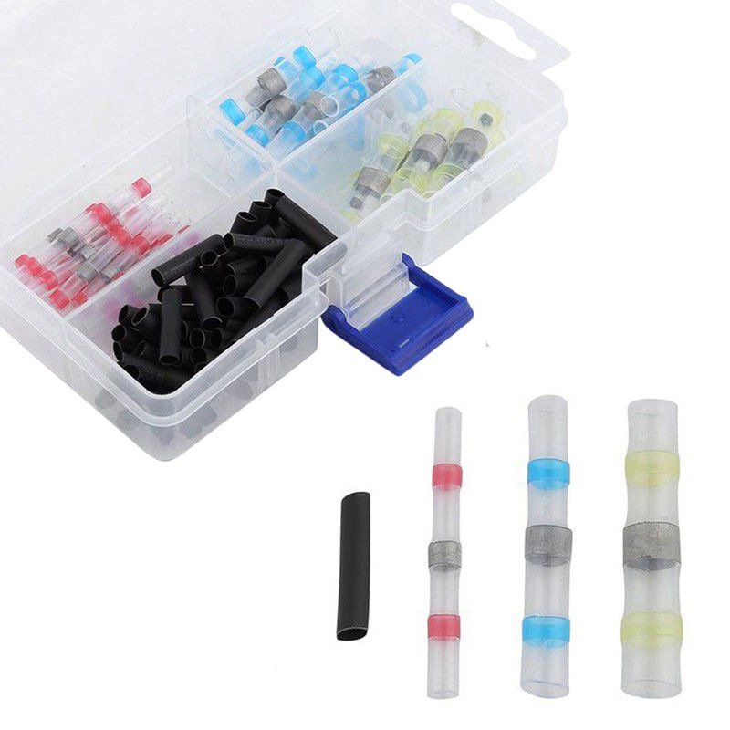 100Pcs Welding Ring Terminal + Black Heat Shrink Tube Welded Sleeve Waterproof Solder Seal Wire Conn