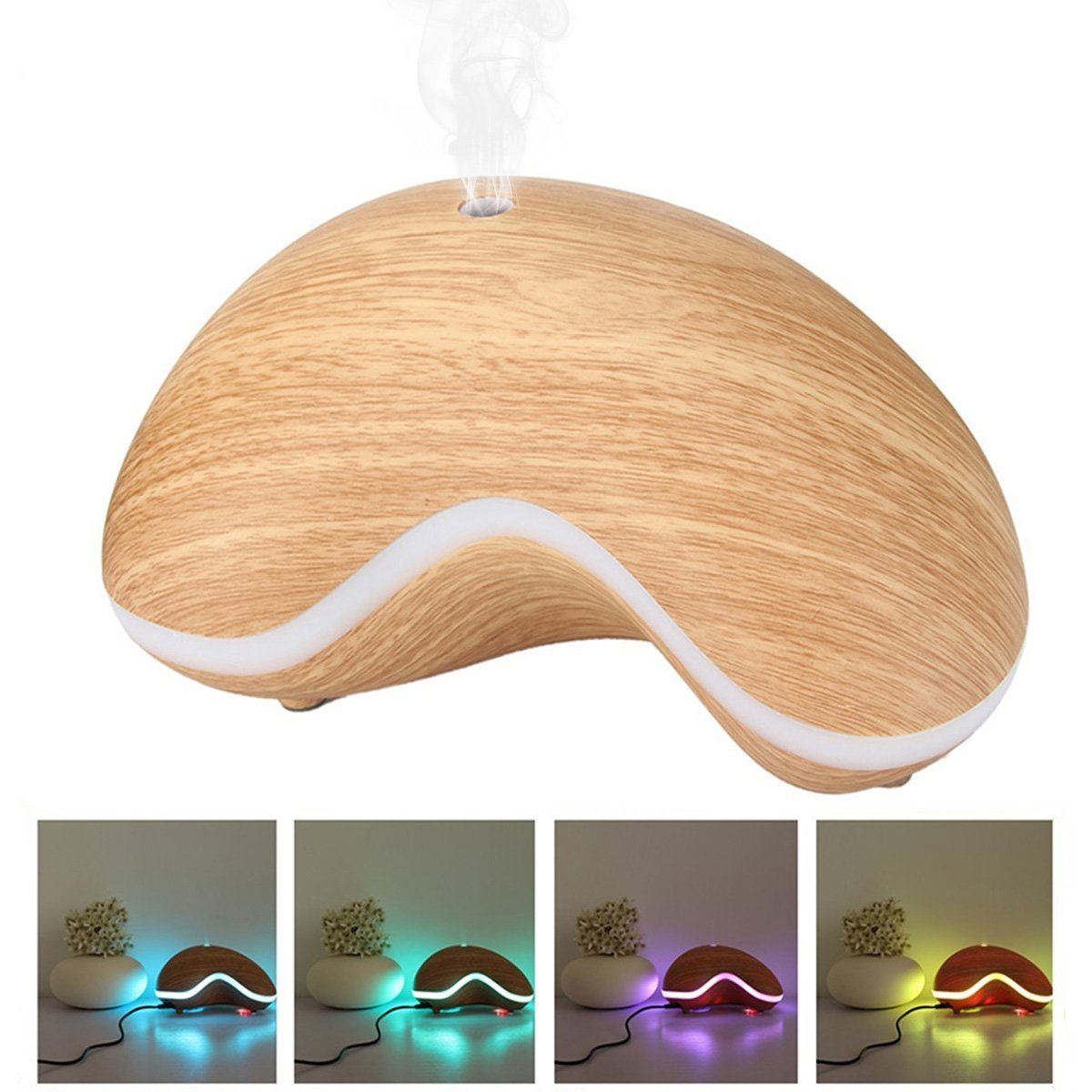 6 Color Changing LED Light 150ML Aroma Diffuser Aromatherapy Light Colored Wood Grain Essential Oil 