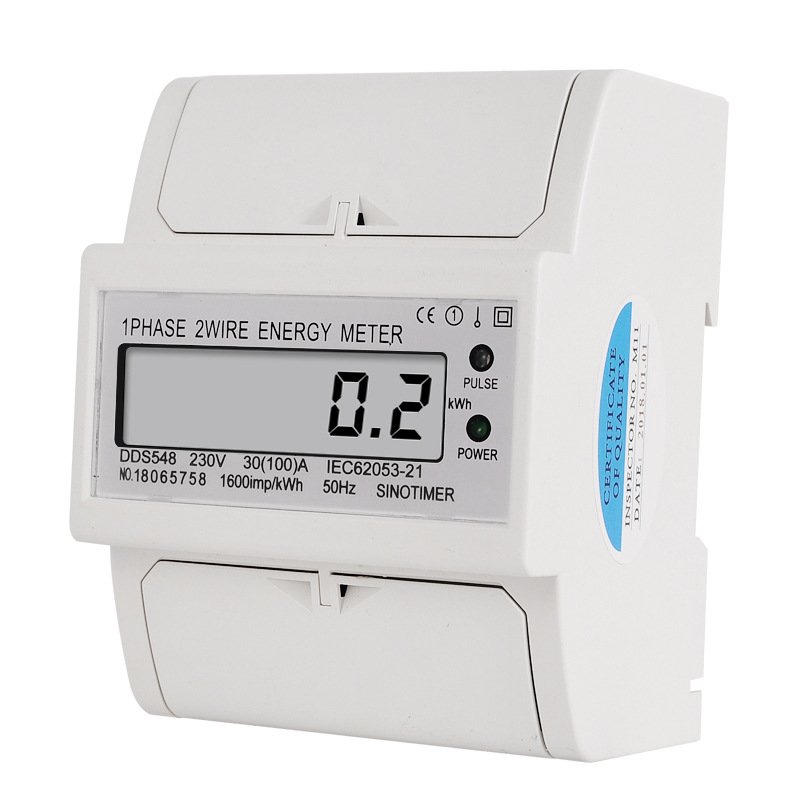 30-100A 230V LCD Display Single-phase Electric Watt-hour Meter DIN-rail Type Installation Household 