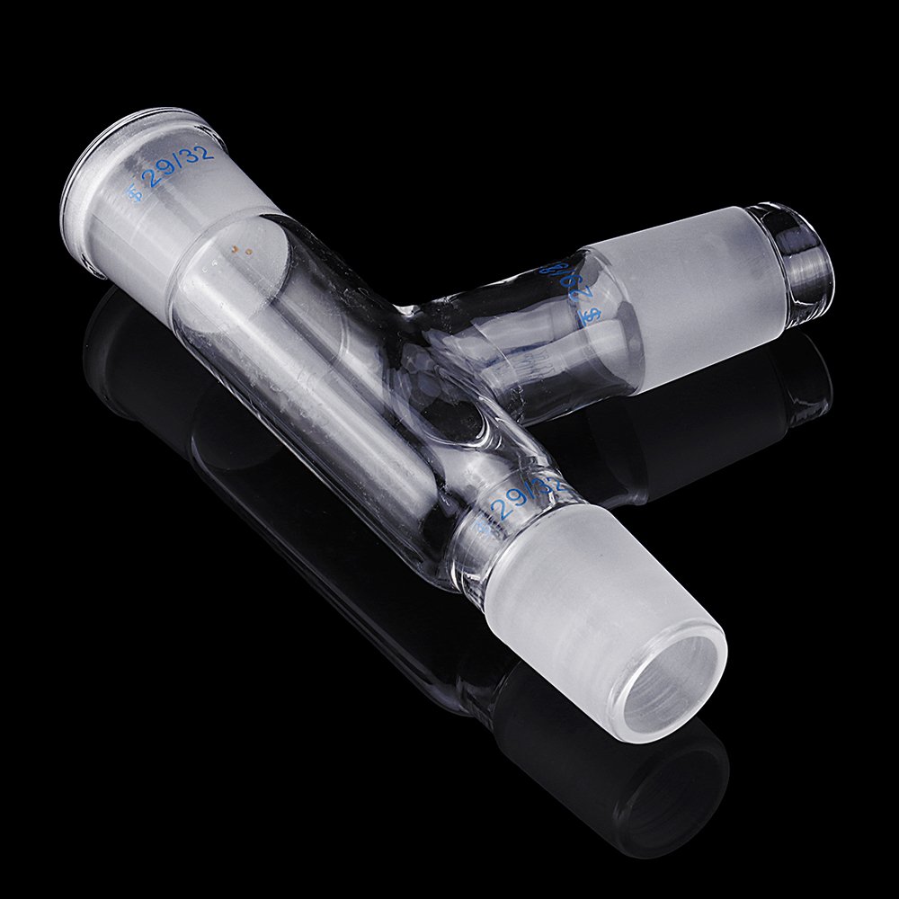 29/32 75 Degree Three-way Borosilicate Glass Distillation Adapter Connector Distilling Tube w/ Stand