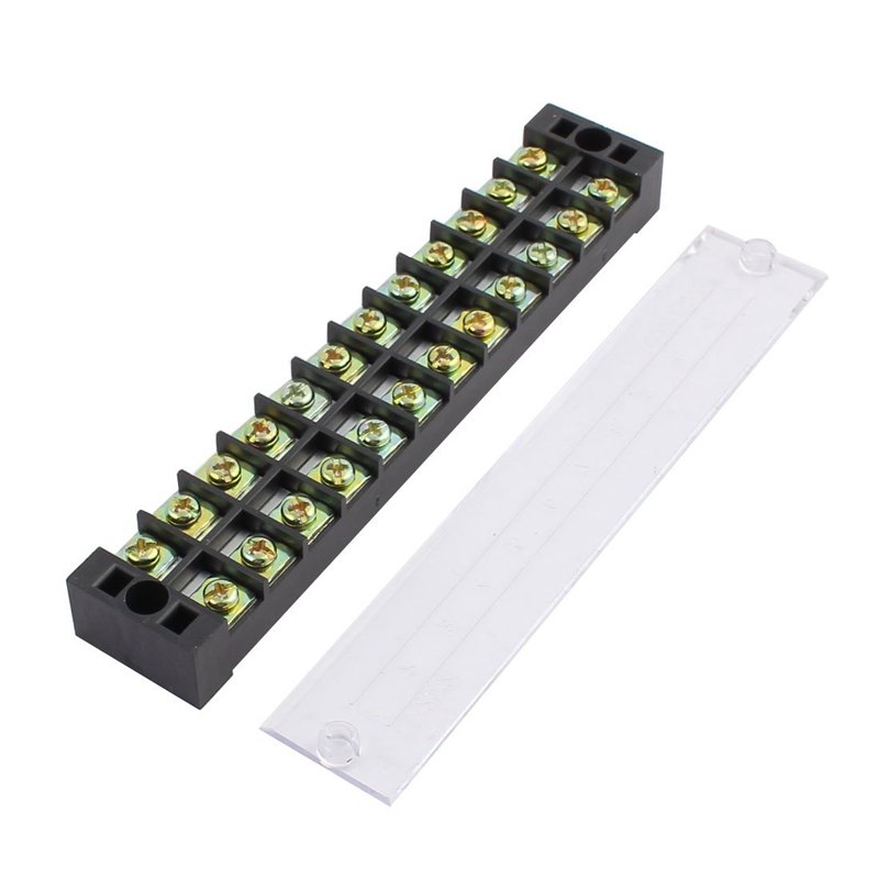 TB-2512 600V 25A 12 Position Terminal Block Barrier Strip Dual Row Screw Block Covered W/ Removable 