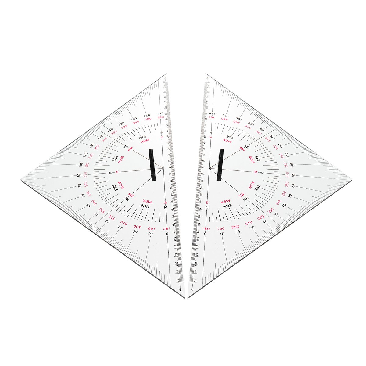 2pcs Navigation Triangular Protractor 300mm Acrylic Hypotenuse Nautical Squares
