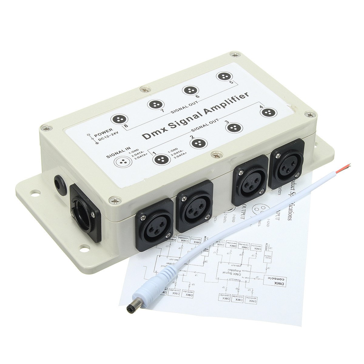 DMX512 LED Signal Splitter Amplifier Distributor 1 Way in 8-Channel Output Signal Amplifier