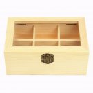 6 Compartments Wooden Tea Bag Jewelry Organizer Chest Storage Box Glass Top Log