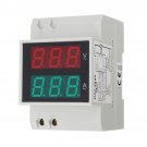 AC 200-450V Din Rail AC LED Dual Display Voltmeter Ammeter Voltage Ampere Gauge