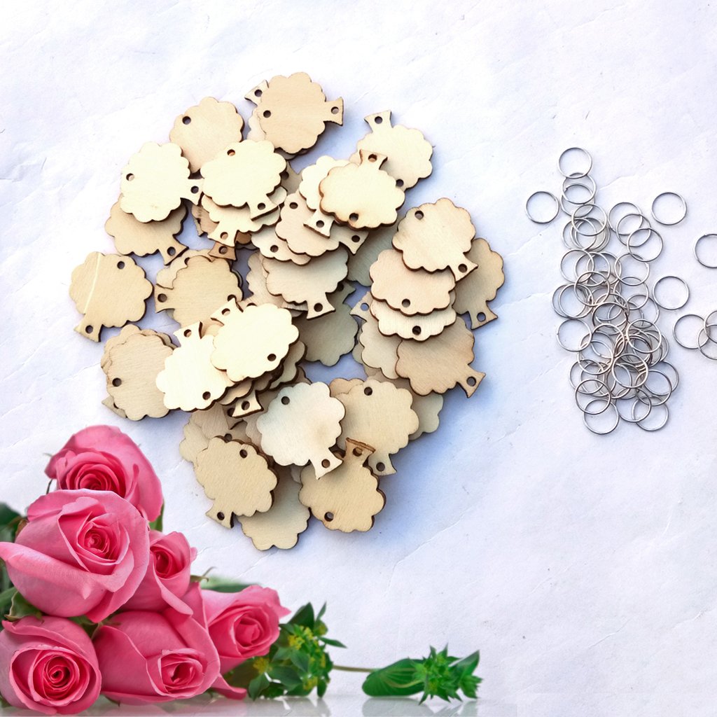 50Pcs Tree Shape Laser Engraving Wood Sheet With 50 Iron Loops Set For Birthday Reminder DIY Hanging