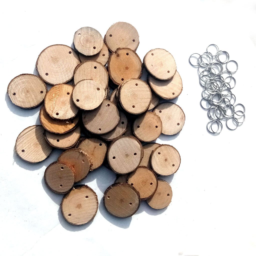 40Pcs Round Laser Engraving Wooden Slices Sheet With 40 Iron Loop Set For Birthday Reminder DIY Hang