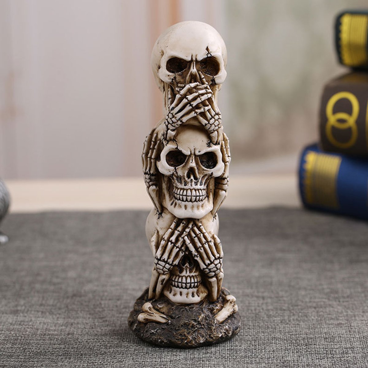 Skull Car Ornament Hear/See/Speak No Evil Stacked Totem Pole Desktop Furnishing Articles Gothic Dark