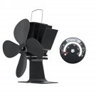 4 Blades Heat Powered Stove Fireplace Fan W/ Thermometer for Wood Log Burning Burner Stove