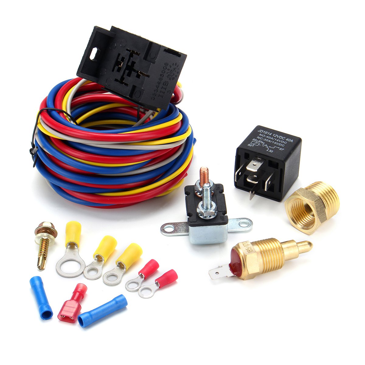 Heavy Duty Electric Fan Wiring Install Complete Kit Thermostat Sensor 40A Relay