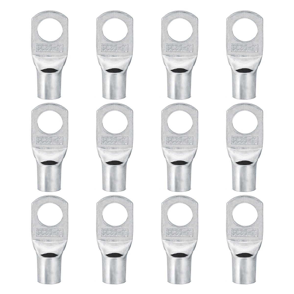 12 Pcs Copper Cable Lugs Wire Connector Terminal 2 AWG 35mm Hole 10mm Tinned Copper Terminals Conne