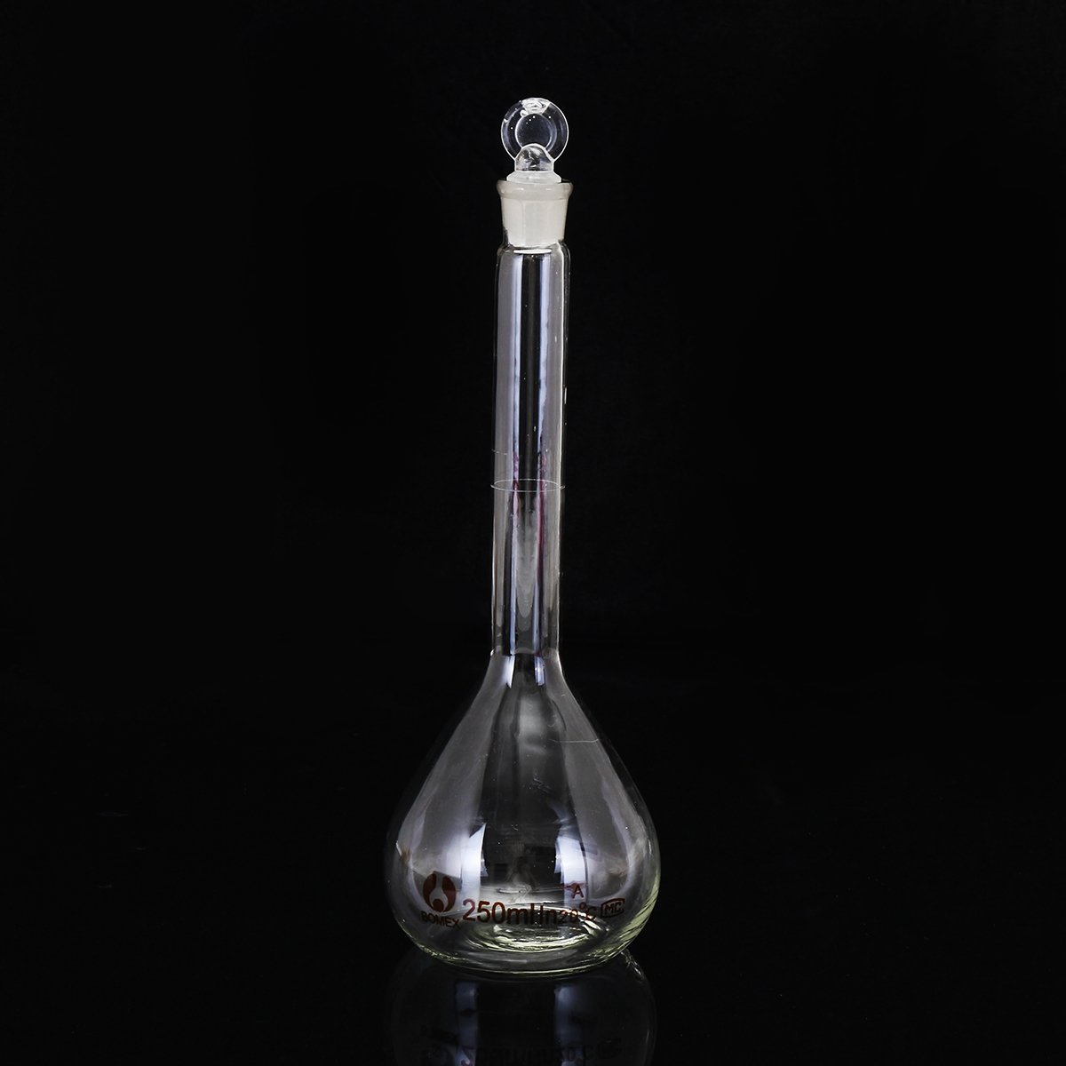 250mL Clear Glass Volumetric Flask w/ Glass Stopper Lab Chemistry Glassware