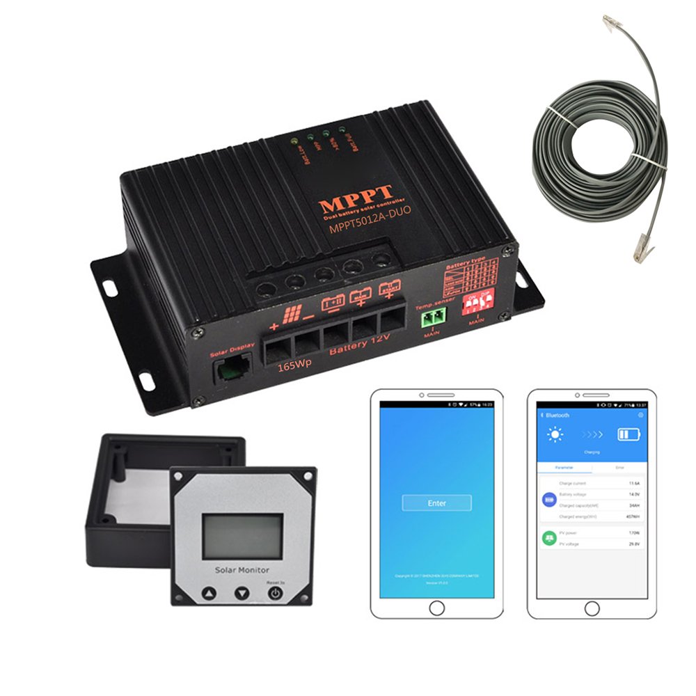 MPPT5012A-DUO-BT MPPT 12A 12V Solar Charge Controller APP Solar Regulator For Solar Panel Charger