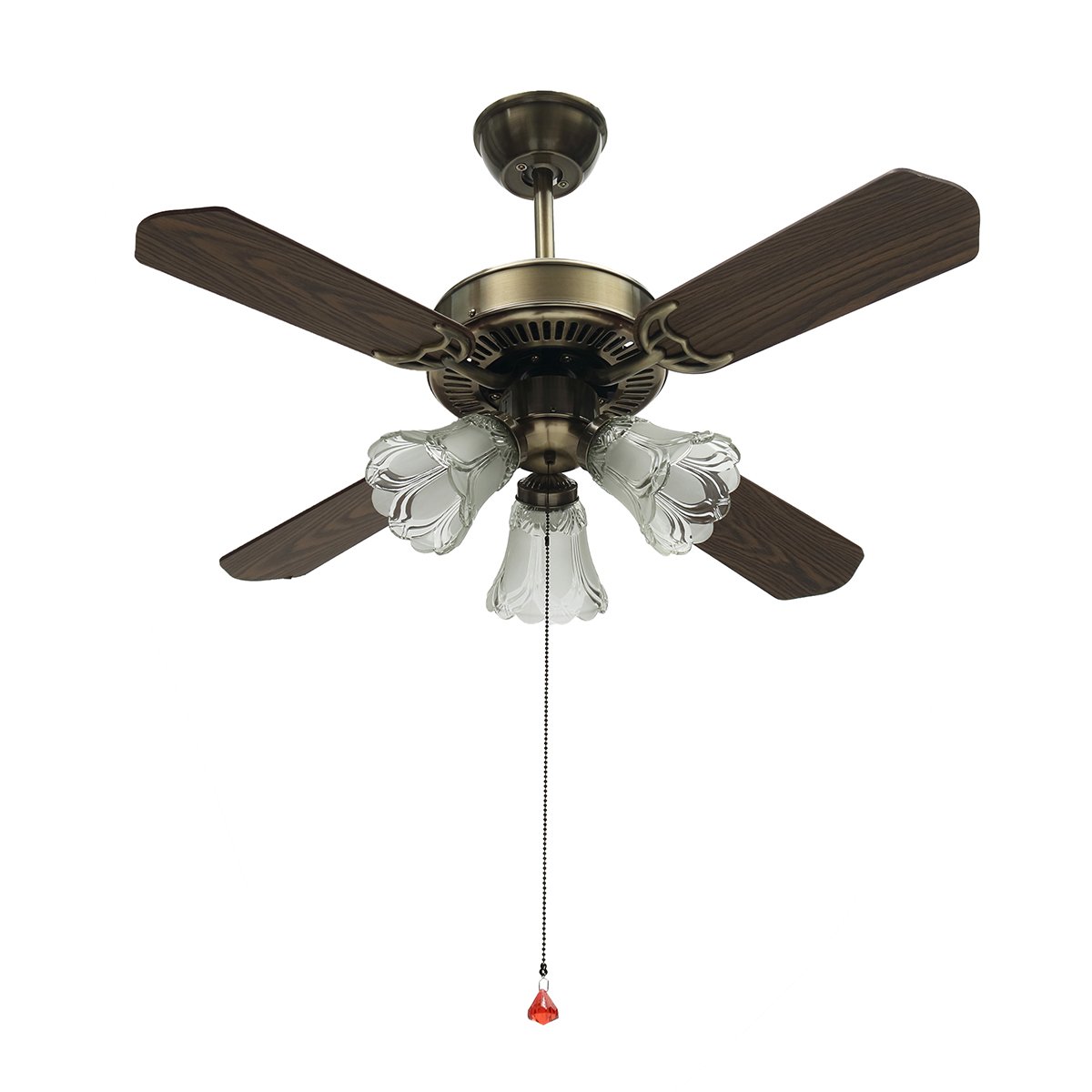 36Inch Antique Ceiling Fan with 3 Lights AC110-240V 4 Wooden Blades with Romote Control 3 Speeds