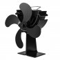 Black 4-Blade Heat Powered Wood Fireplace Stove Fan for Gas Pellet Ventilator