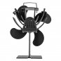 Black 4-Blade Heat Powered Wood Fireplace Stove Fan for Gas Pellet Ventilator