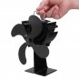 Black 4-Blade Heat Powered Wood Fireplace Stove Fan for Gas Pellet Ventilator