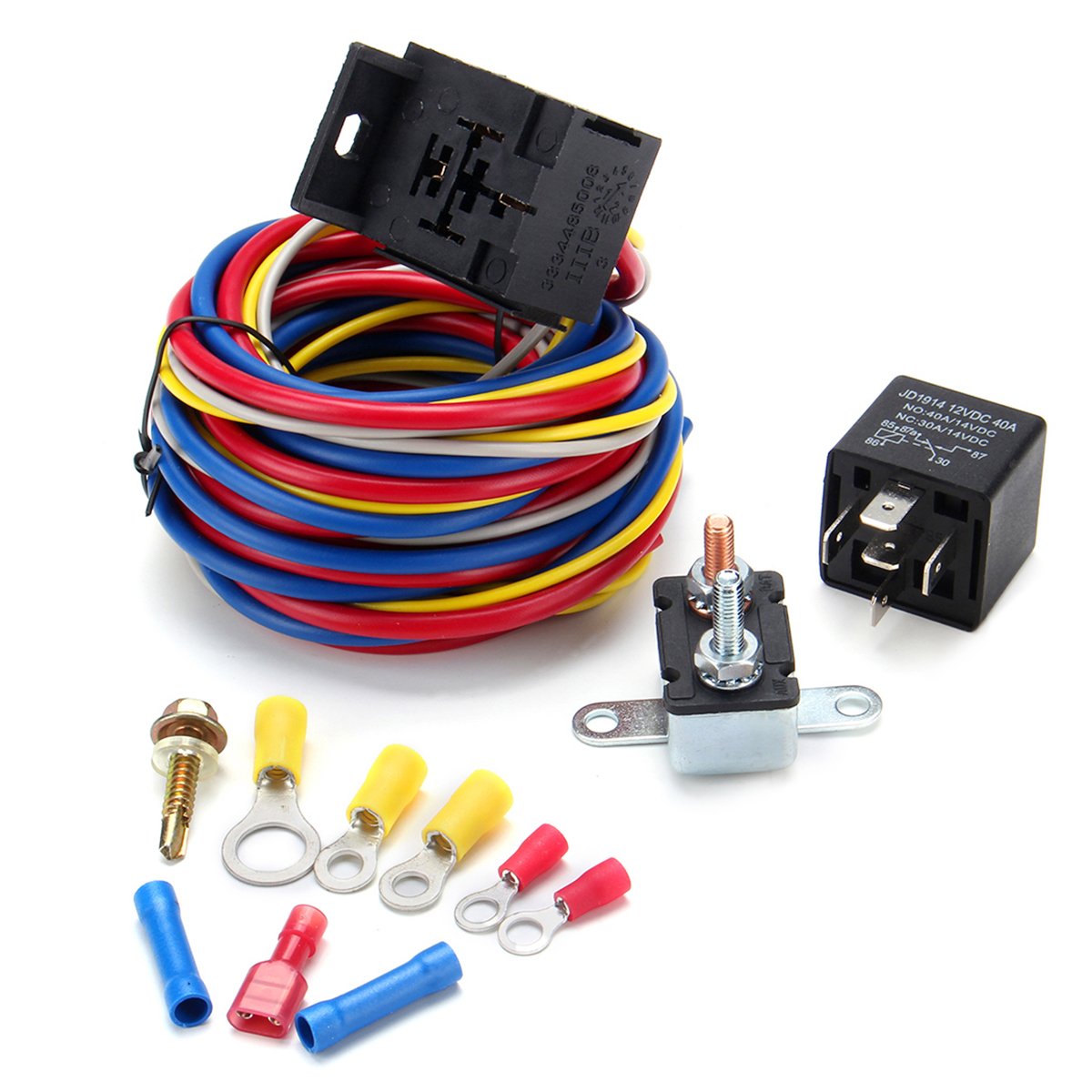 Electric Cooling Fan Wire Harness Kit Relay & Circuit Breaker Wiring ...